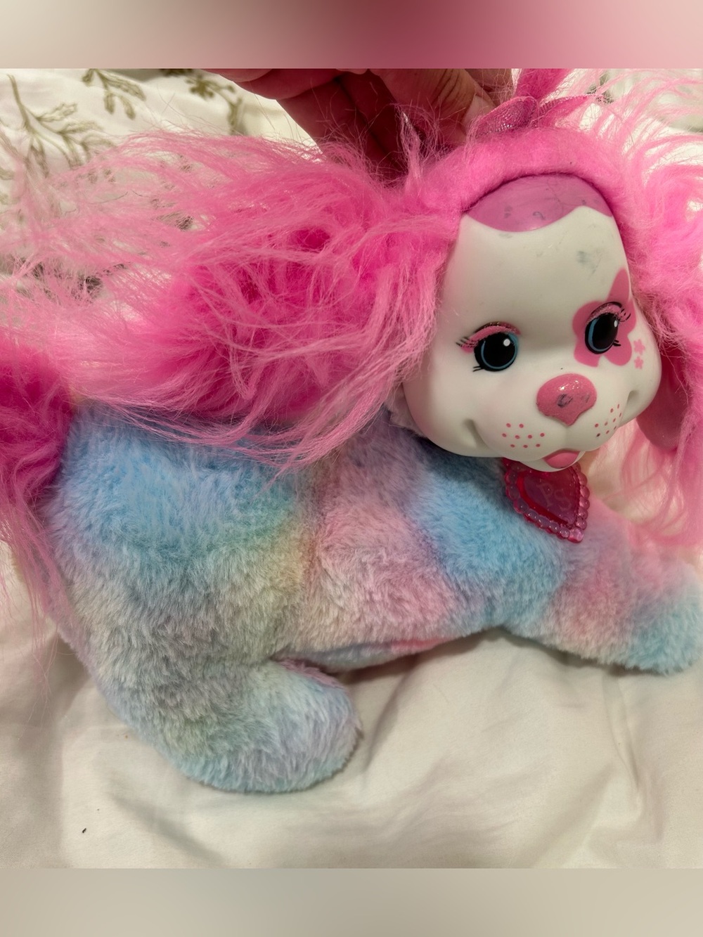 Puppy Surprise Rainbow Pastel Plush Dog Pink Hair Heart Collar 2021 Toy